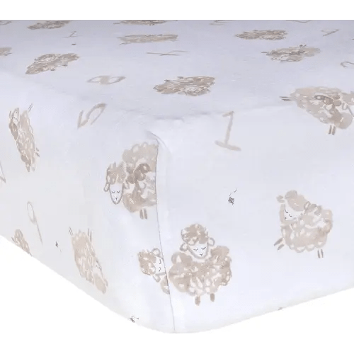 Burts Bees Baby Print Fitted Crib Sheet Organic Cotton BEESNUG - Counting Sheep Animal Prints, Fits Unisex Standard Bed and Toddler Mattress, Infant Essentials, 52 x 28 Inch 1-Pack