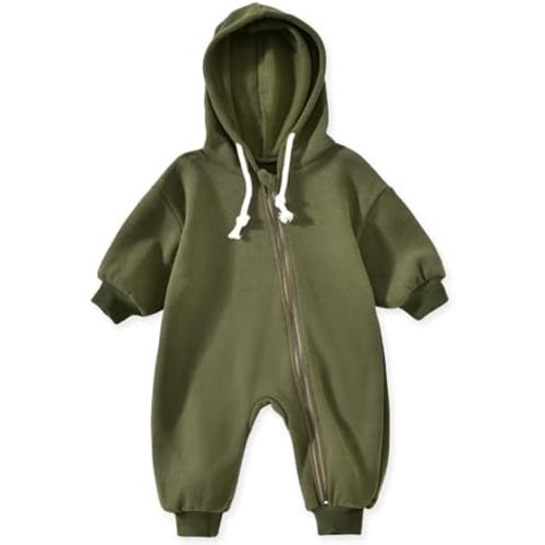 Unutiylo Unisex Baby Boys Girls Long Sleeve Infant Baby Zipper Hooded Jumpsuits Romper Loose Outfit Clothes