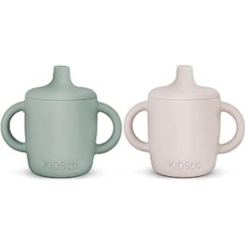Silicone Sippy Cup and Training Cup for Baby 6 months+ Soft Spout and Handles Unbreakable Easy Grip for Babies 6-12 months and Toddlers 1-3 years 5oz/150ml (2-pack Sandy Shore and Green)