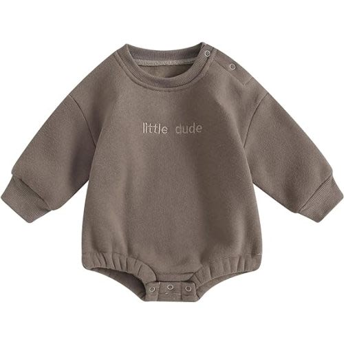 VISGOGO Newborn Infant Baby Boy Girls Oversized Romper Little Dude Sweater Onesie Coming Home Outfit Neutral Clothes - 3-6 Months - Mocha