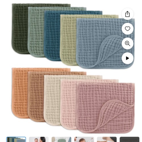 Comfy Cubs Muslin Burp Cloths - Large 100% Cotton Washcloths, 6 Layers (Multi, 10-Pack, 20"X10")