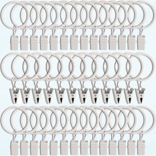 40 Pack Curtain Rings with Clips, Drapery Clips with Rings, Hangers Drapes Rings 1.26 Inch Interior Diameter, Fits up to 1 Inch Curtain Rod, White