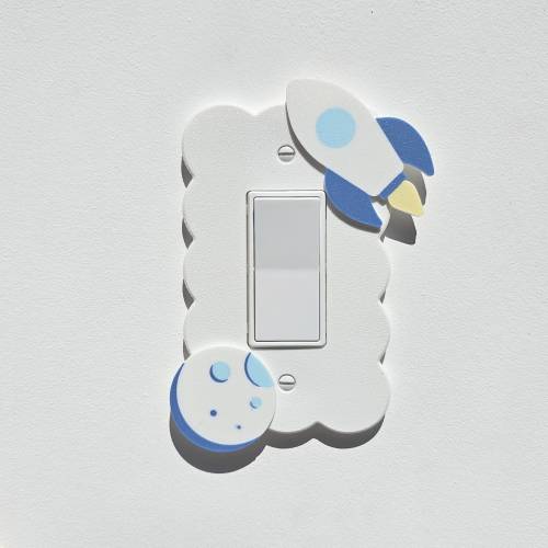 White Cloud Light Switch Cover Pastel White Blue Rocket Moon Single Rocker Custom Design Replacement Switch Cover Plate Baby Shower Gift