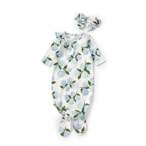 Mud Pie Baby Girls Newborn-3 Months Long-Sleeve Hydrangea-Printed Gown