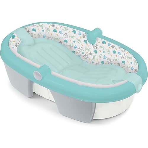 Summer Infant Foldaway Baby Bath (Under The Sea) - Convenient Baby Bathtub That Folds Compactly for Easy Storage and Travel - Inflatable Base for Extra Support - Durable Infant Tub