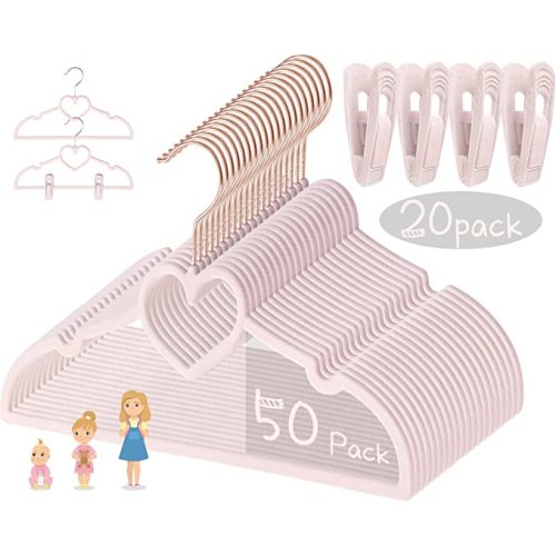 50pack 13in Pink Heart Velvet Hangers