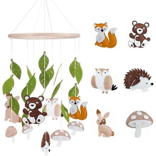 Woodland Ocean Mobile for Crib Jungle Baby Nursery Mobiles Forest Safari Toys for Crib Animals Woodland Nursery Decor for Baby Boys Girls Toys Room Decor (Land Animal)