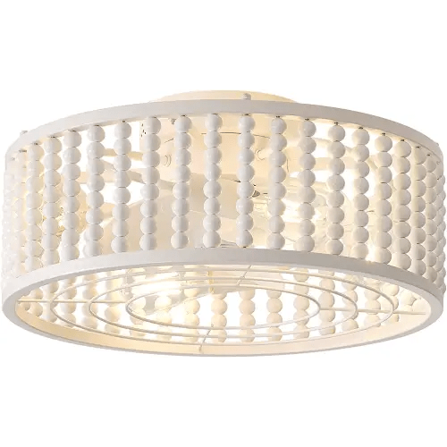 Ceiling Fans with Remote, Caged Ceiling Fan with Handcrafted Beaded D¨¦cor 6 Speeds Reversible 19 inches Bulbs Included for Flush Mount Ceiling, Off-White