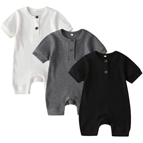 Bafeicao Baby Boy Girl 2/3 Pack Solid Romper Ribbed Short/Long Sleeve Bodysuit Jumpsuit Infant Knitted Outfits Clothes