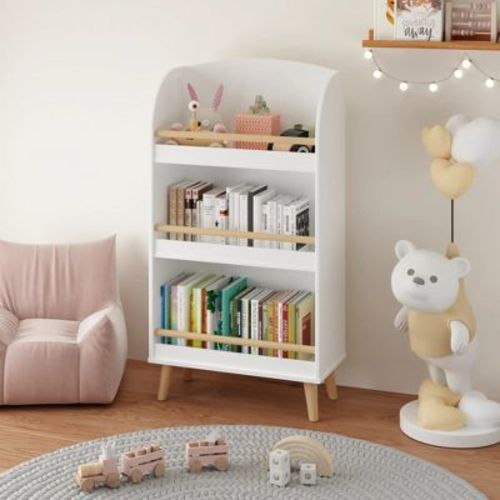 Racxily 3 Tier Kids Bookshelf, Toddler Bookcase, Book Organizer wih 3 Display Shelf for Living room, Natural