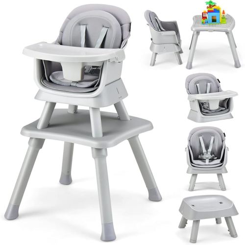 HONEY JOY 8 in 1 Baby High Chair, Convertible Highchair for Babies and Toddlers/Table and Chair Set/Building Block Table/Booster Seat/Stool/Toddler Chair with Safety Harness (Gray)