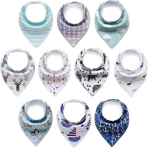 Cherub Baby Bandana Drool Bibs 10 Pack, Absorbent Bandana Bib for Drooling and Teething, Soft Organic Cotton Baby Bibs for Boys