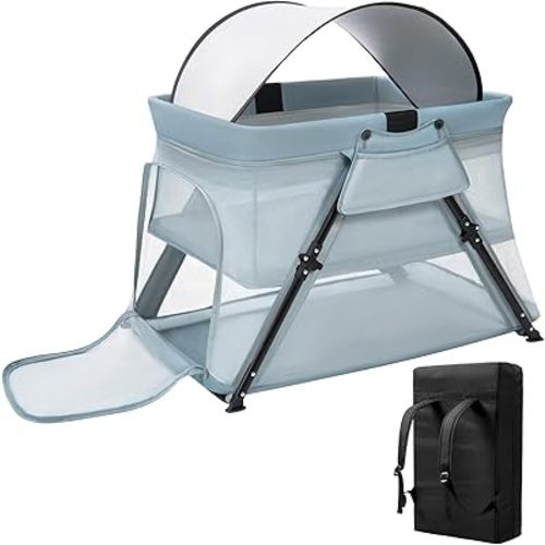 Lilian&Gema 2-in-1 Travel Crib, Portable Crib with Backpack, Lightweight Baby Travel Playpen, Foldable Play Yard with Thick Mattress for Babies & Toddlers, Baby Travel Essential