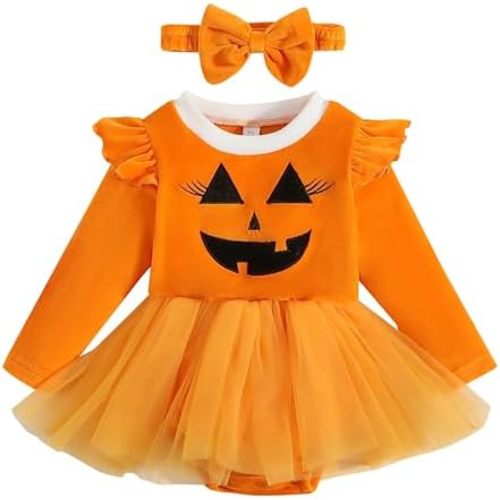 My 1st Halloween Newborn Baby Girl Pumpkin Romper Dress Tutu Onesie Infant Halloween Outfits Fall Winter Clothes
