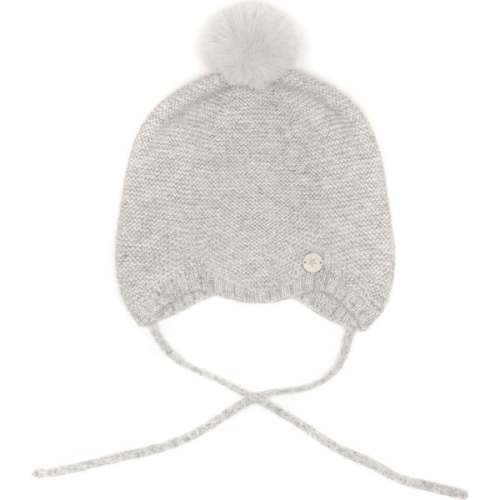 Babys Merino Wool Cashmere Faux Fur Pom Pom Bonnet, Light Grey Melange - HutteliHut | Maisonette