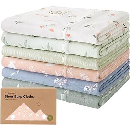 Organic Burp Cloths Baby Girl, Boy - 6-Pack Large Baby Burp Cloths, Super Absorbent Burping Cloths for Babies, Soft & Plush Cotton Burp Cloth, Spit Up Burp Rags, Newborn Burp Clothes (Fleur)