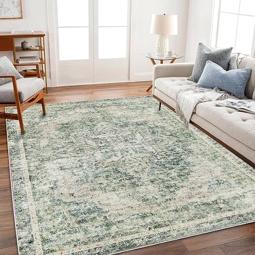 CHAMPLANT Area Rug 6'x9' Washable Vintage Traditional Floor Cover Thin Retro Kitchen Indoor Distressed Non Slip Carpet for Living Room Bedroom Dining Room