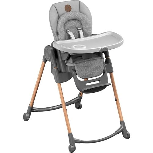 Maxi-Cosi Minla 6-in-1 High Chair, convertible, from birth, detachable kitchen booster seat, compact fold, easy to clean, Essential Grey