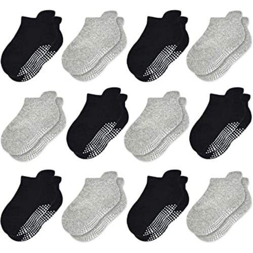 Tphon Non-Slip Toddler Socks 12 Pairs - Infant Baby Kids Grip Socks for Boys Girls, Anti-Skid Ankle for 0-7 Year Children
