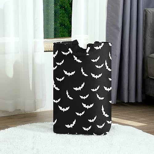 50L Laundry Basket Halloween Bats Goth Foldable Laundry Hamper with Padded Handles Waterproof Durable Clothes Hamper Storage Basket for Toys Clothes Organizer