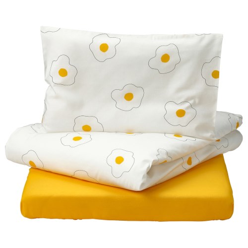 ÖGONLOCKSMAL 3-piece bedlinen set for crib - flower white/yellow 27 1/2x52 "
