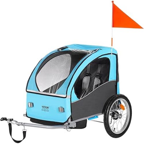 VEVOR Bike Trailer for Toddlers, Kids, 60 lbs Load, Tow Behind Foldable Child Bicycle Trailer with Universal Bicycle Coupler, Canopy Carrier with Strong Carbon Steel Frame for Children, Blue and Gray