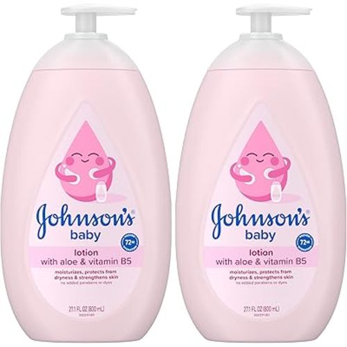 Johnson's Moisturizing Mild Pink Baby Lotion with Coconut Oil for Delicate Baby Skin, Paraben-, Phthalate- & Dye-Free, Hypoallergenic & Dermatologist-Tested, Baby Skin Care, 27.1 Fl. Oz (Pack of 2)