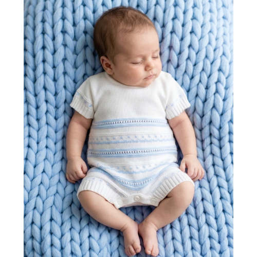 Blue and White Knitted Romper – Ella Marina Baby