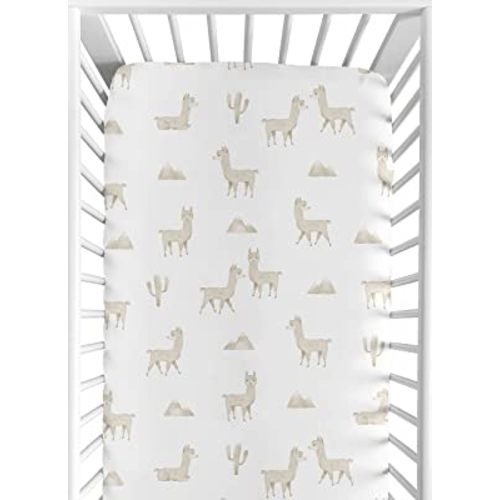 Sweet Jojo Designs Boho Llama Boy Girl Fitted Crib Sheet Baby or Toddler Bed Nursery - Gender Neutral Beige Taupe Tan White Bohemian Southwest Aztec Watercolor Mountain Cactus Alpaca Farmhouse Animal