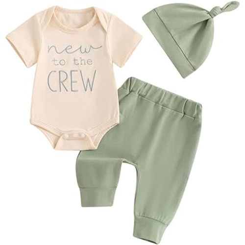 Twopumpkin Newborn Baby Boy Girl Clothes Outfits Short Sleeve Romper Bodysuit Cotton Pants and Hat Coming Home Outfit