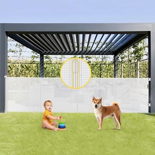 Reinforced 42” Tall x 160” Extra Wide Retractable Baby Gates with Support Rods, Extra Tall Baby Gate for Wide Openings, Pet Gates for Dogs Extra Wide Dog Gates for Doorways Indoor Outdoor, White