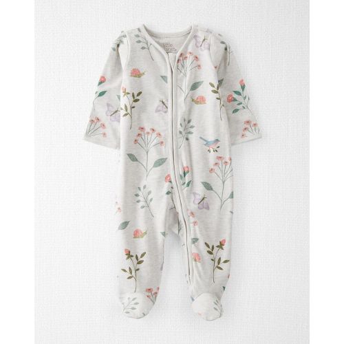 Baby Organic Cotton Sleep & Play - NB - Grey, Floral Garden Print