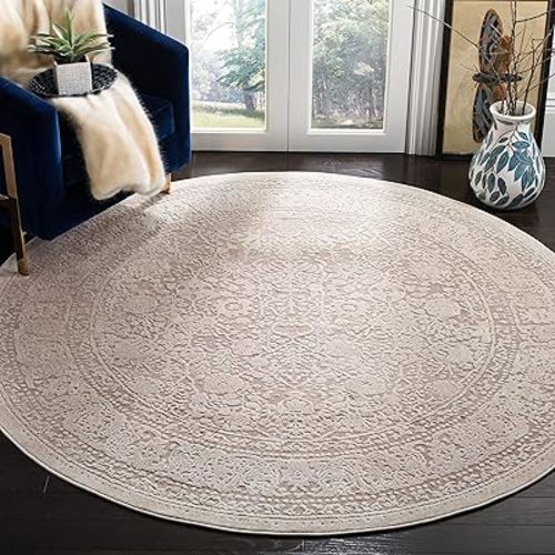 SAFAVIEH Reflection Collection 5' Round Beige/Cream RFT663A Vintage Distressed Area Rug