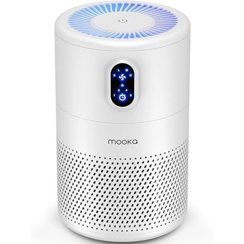 MOOKA Air Purifiers for Home Large Room up to 1076 ft², H13 True HEPA Air Filter Cleaner, Odor Eliminator, Remove Smoke Dust Pollen Pet Dander, Night Light(Available for California)