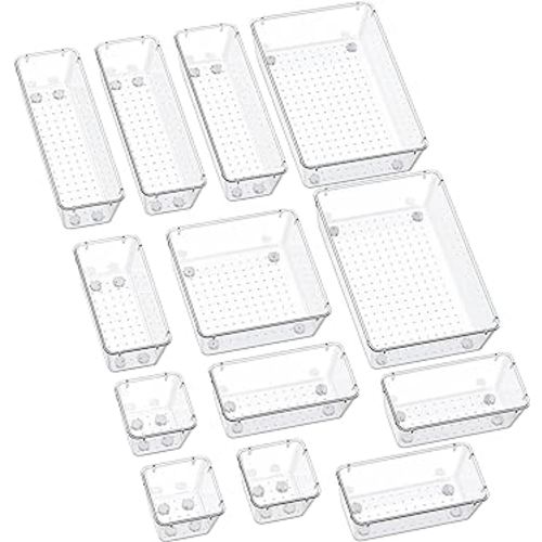SMARTAKE 13-Piece Drawer Organizers with Non-Slip Silicone Pads, 5-Size  Desk Drawer Organizer Trays Storage Tray for Makeup, Jewelries, Utensils in