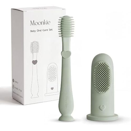 Moonkie Baby Finger Toothbrush Tongue Oral Cleaner Kit for 3 Months +, 2 Pcs (Mint)