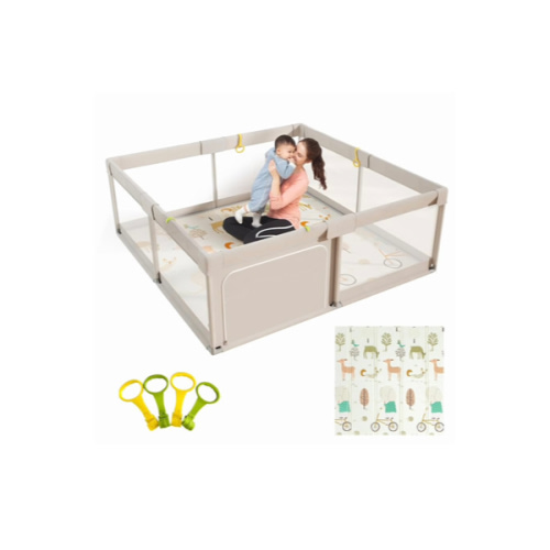 Mloong Baby Playpen with Mat, 59x59 Inches Extra Large Playpen for Babies and Toddlers, Indoor & Outdoor Activity Center, Safety Baby Fence