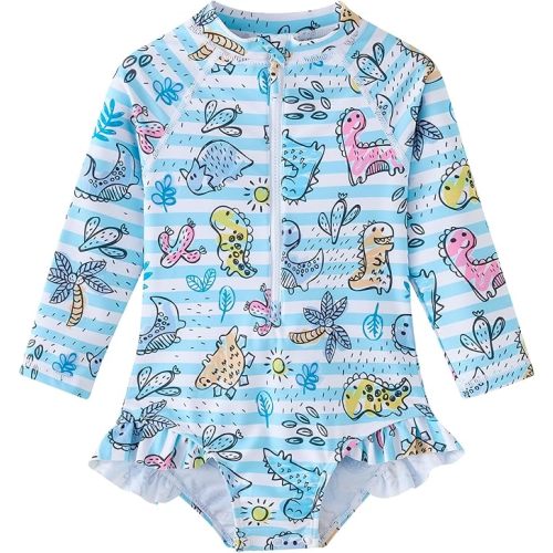 UMELOK Baby Girls One Piece Swimsuit Infant Bathing Suit Long Sleeve Rash Guard Swimwear with UPF 50+ Sun Protection