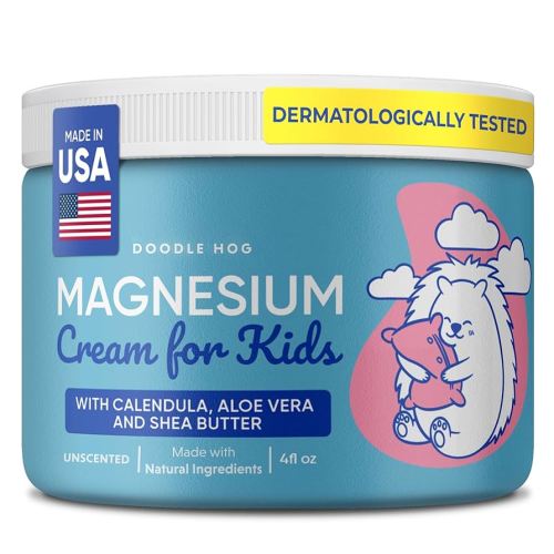 DOODLE HOG Magnesium Cream for Kids - Soothing Relief & Relaxation with Calendula, Aloe Vera, Shea Butter - Topical Magnesium Cream for Sleep - USA Made - (4 oz, Unscented)