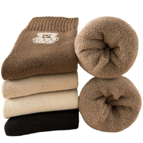 PZQ 5 Pairs Teddy Bear Winter Socks - Cute and Fluffy Boot Socks for Girls & Women - Christmas Gifts (One Size, Multicolor)