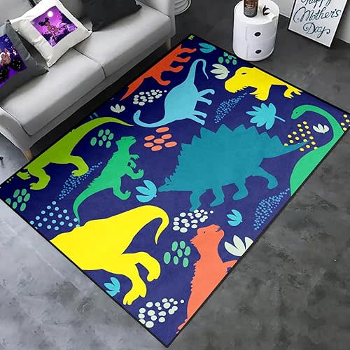 Dinosaur Rug - Dinosaur Rugs for Boys Bedroom Cartoon Dino Rug for Boys Room, Kids Rug for Bedroom Boys Dinosaur Carpet Colorful Dinosaur Rug for Living Room Large Area Rug, Blue Rug, 5x7 Feet