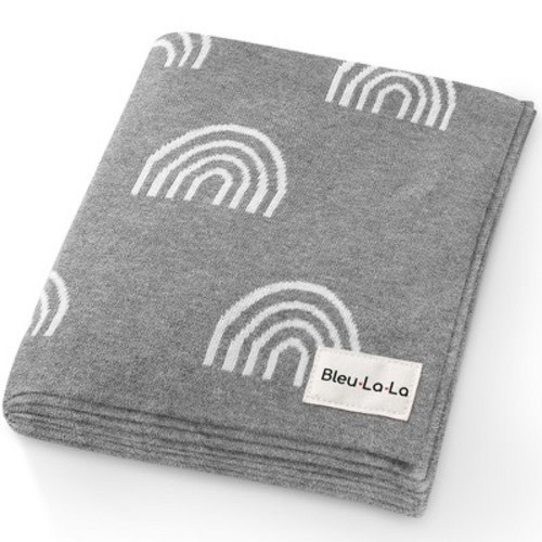 Bleu La La 100% Luxury Cotton Soft Knit Swaddle Baby Blanket for Blanket for Newborns and Infants Boys and Girls - Rainbow - Grey