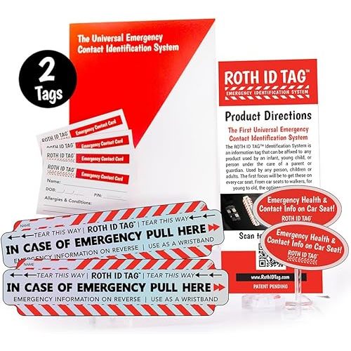Original ROTH ID TAG™ Kit | Emergency Contact Identification System for Car Seats, Red, White, Black