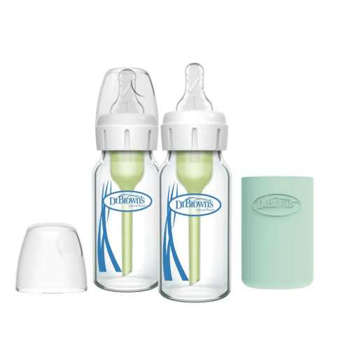 Dr. Brown’s Natural Flow® Anti-Colic Options+™ Narrow Glass Baby Bottle with Silicone Sleeve, 2-Pack