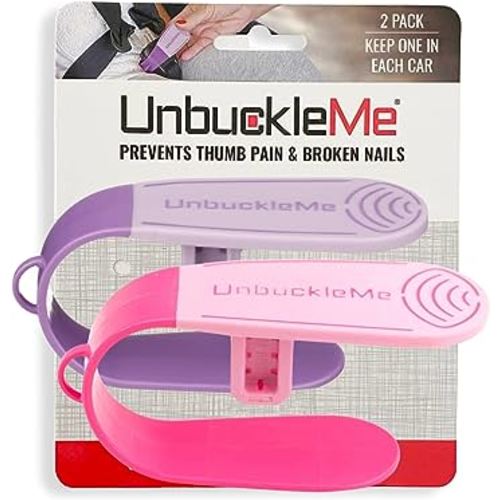 UnbuckleMe Car Seat Buckle Release Tool (As Seen on Shark Tank) - Easy Opener Aid for Arthritis, Long Nails, Older Kids - Button Pusher for Infant, Toddler Car Seats (2 Pack, Pink & Purple)