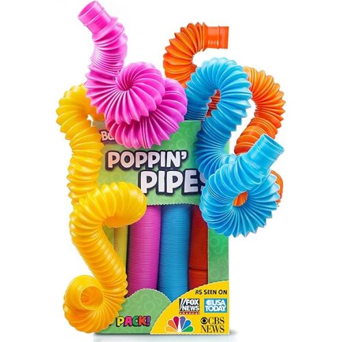 BUNMO Pop Tubes - Sensory Toys - Toddler Toys - Imaginative Play & Stimulating Creative Learning - Hours of Fun for Kids - Tons of Ways to Play - Non-Mouthable Toy 3+ - 4 Pack Large