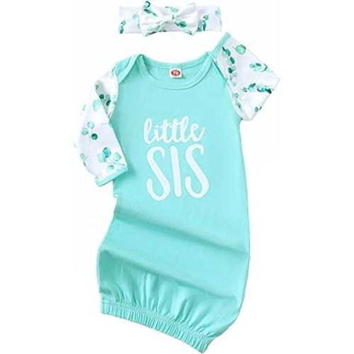 AMAWMW Newborn Baby Girl Little Sister Sleeper Gown Stripe Long Sleeve Nightgown Pajamas Gifts Stuff Essential Outfit