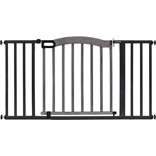 Summer Decorative Wood & Metal Pet and Baby Gate, 36" - 60" Wide, 32" Tall, Pressure Mounted, Install Wall to Wall or Doorway, Walk-Through Safety Gate - Gray