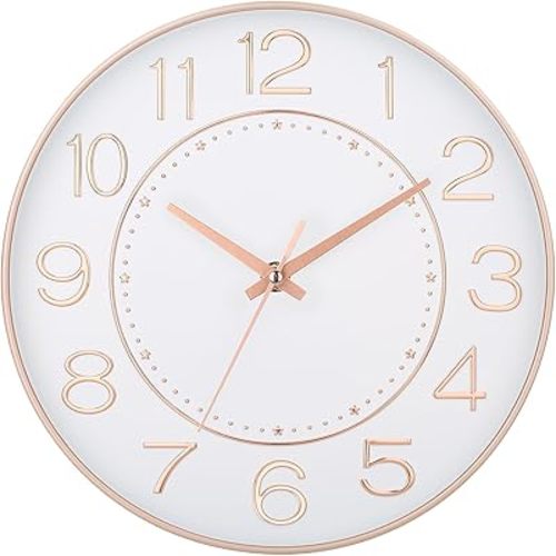 HZDHCLH Modern Wall Clocks Battery Operated,10 inch White and Rosegold Clock for Wall,Silent Small Wall Clock for Living Room Bedroom Kitchen Office Nursery Decor