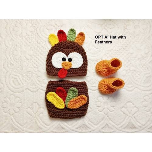 Crochet Turkey Hat and Diaper Cover - Baby Photo Prop - Baby Turkey Hat - Newborn Turkey Outfit - Thanksgiving - Preemie to 6 Months